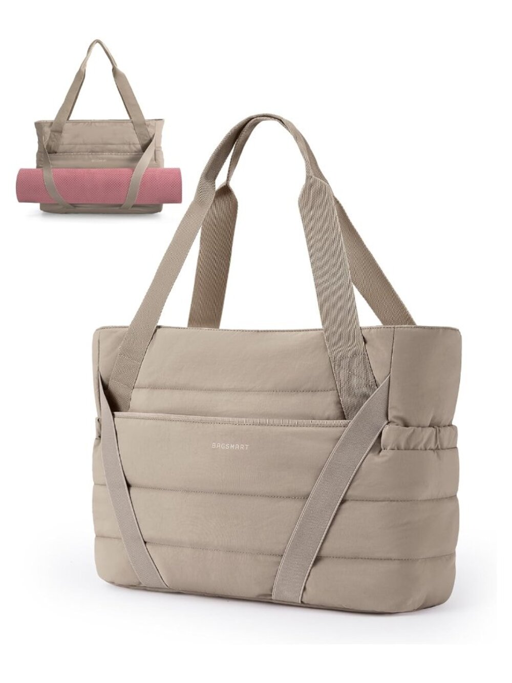 Large Nylon Tote Bag with Yoga Mat Straps Zip Laptop Work Gym Travel
